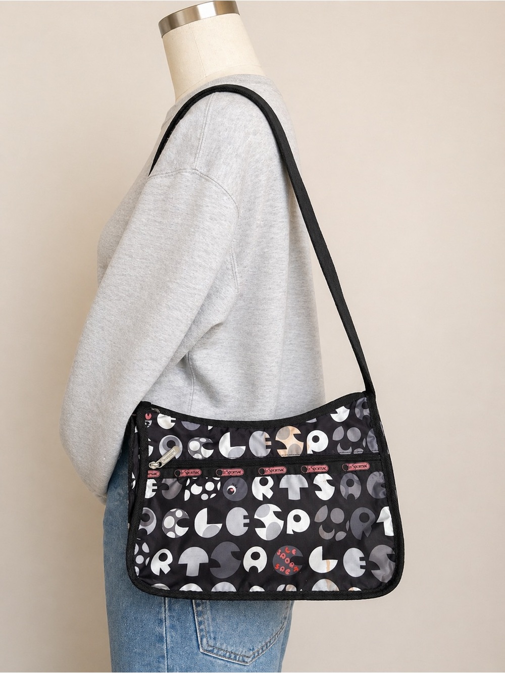LeSportsac PAC-MAN Gray Crossbody Bag Rare EUC